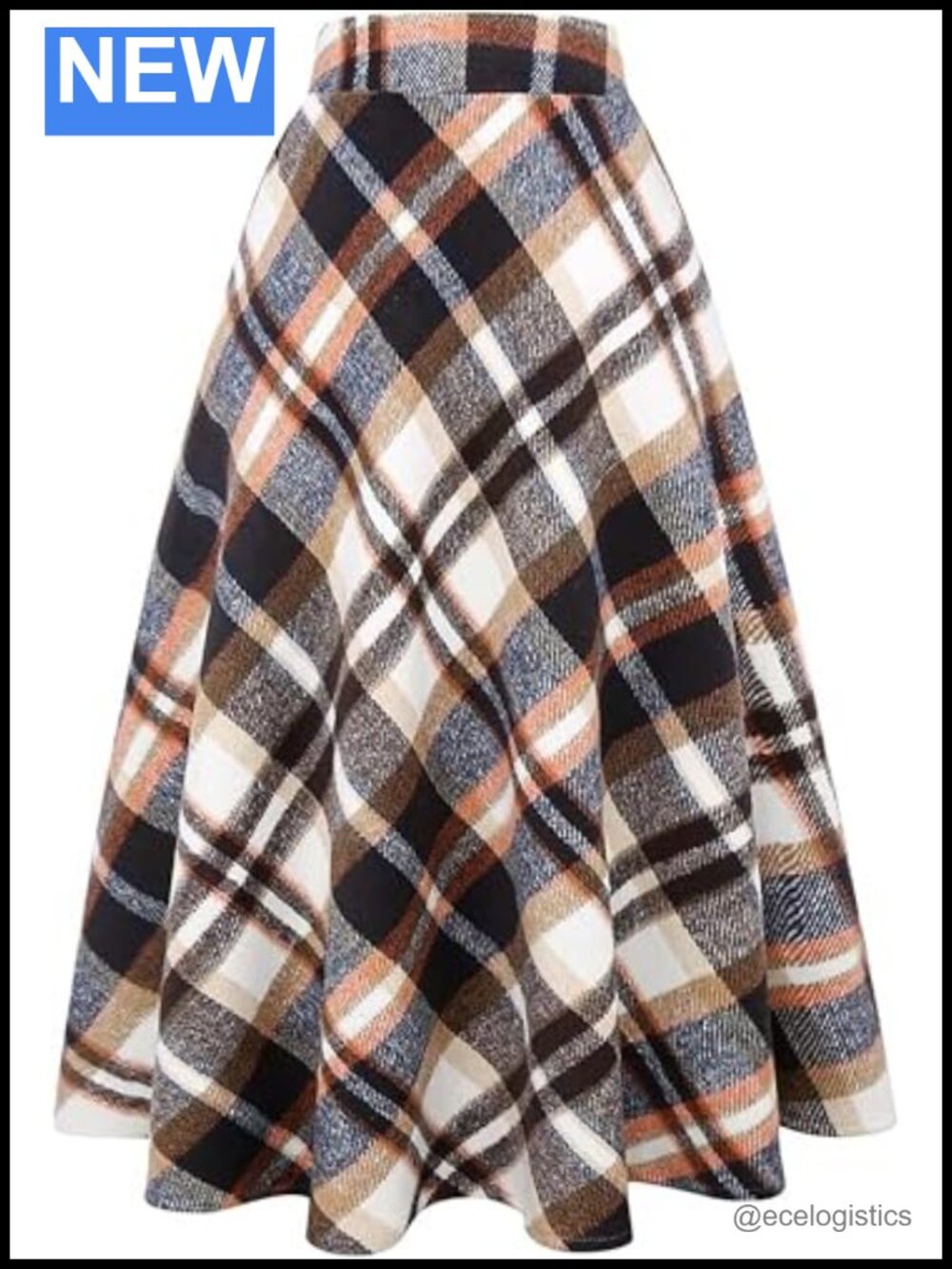 Womens High Waist Long Plaid Skirt A-Line Flared Midi Tartan Winter